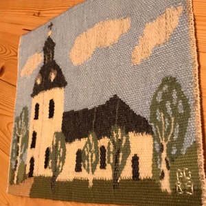 Swedish church in Småland, a small village called Byarum. Well done handwoven wallhanging in flemish technique.