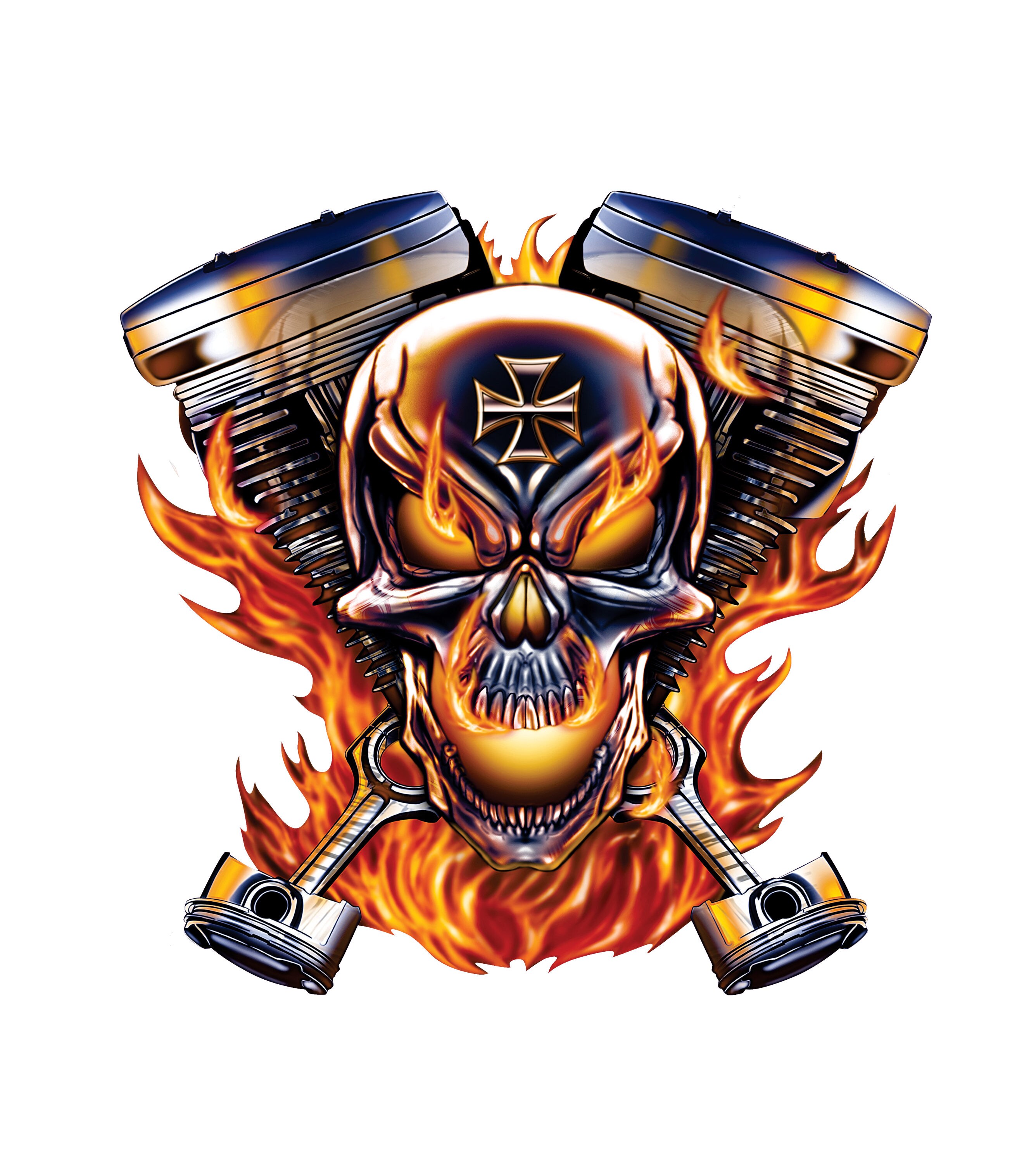 Biker Skull Engine & Parts Decalfull color Decal Decal Vinyl Etsy