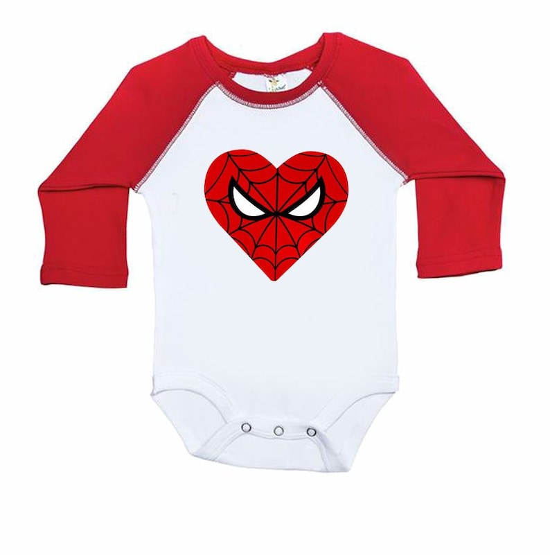 Superhero Baby Bodysuits Spiderman Love Heart Raglan Baby Bodysuits Spiderman Inspired Baby One Piece Baby Romper,
