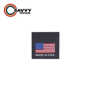 100 PCS - Woven Garment Label, Made In USA, Sewable, American Flag, Large, Black Background