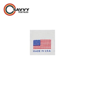 100 PCS - Woven Garment Label, Made In USA, Sewable, American Flag, Large, White Background