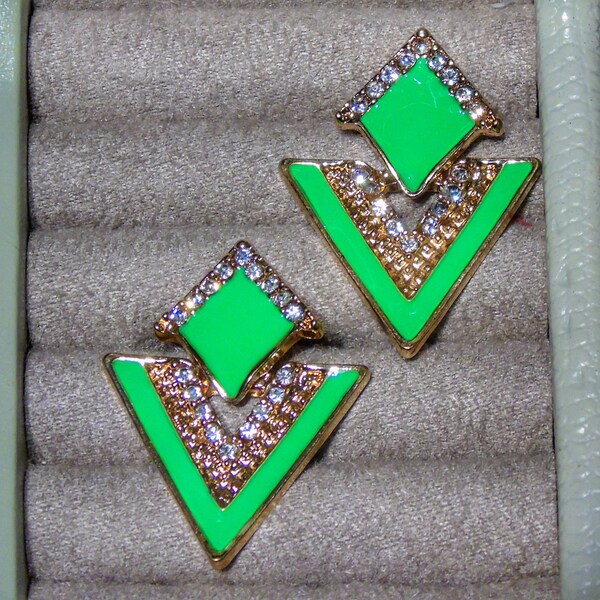80s style Green Enamel earrings