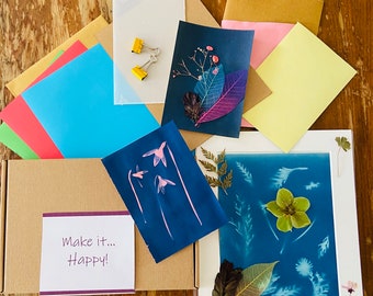 Solar Printing Kit/ Make it Happy/ Nature Impression Art / Multi Coloured Cyanotype Paper /Sunshine Printing/ Mindful Crafts/ Beginners Kits