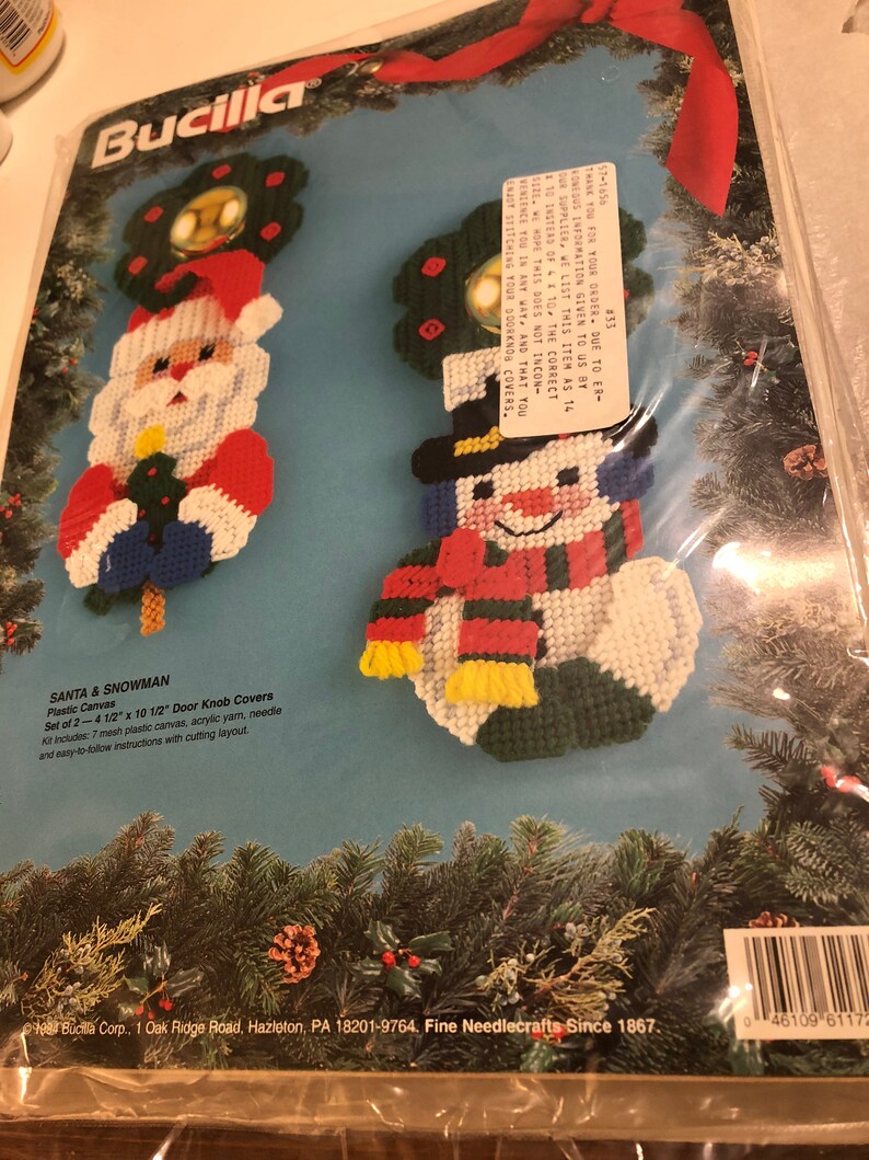 Santa And Snowman Plastic Canvas Door Knob Covers By Bucilla Etsy