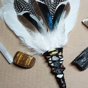Smudge feather for Clarity and Blessings, smudging tool, smudging fan, smudge fan, smudge feather, clearing negative spaces, smudge wand
