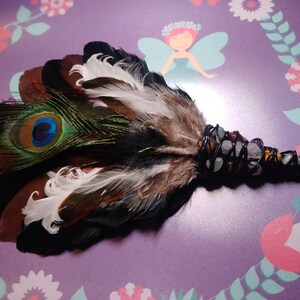 Earth Magic" Curly Goose Smudge feather wand, smudge feathers, cleansing wand, Smudge fan, smudging wand, sage zdjęcie 4