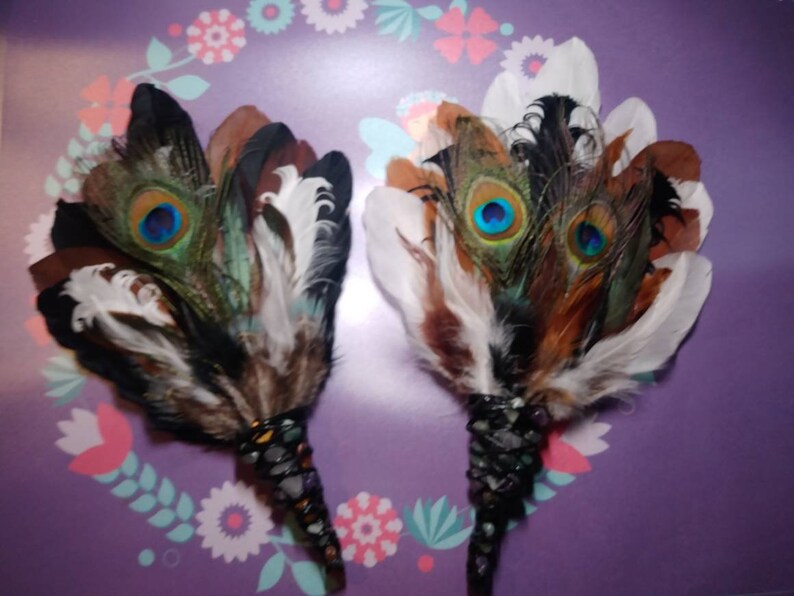 Earth Magic" Curly Goose Smudge feather wand, smudge feathers, cleansing wand, Smudge fan, smudging wand, sage zdjęcie 7