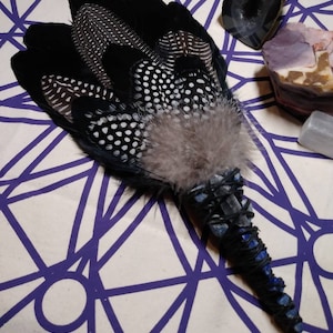 Beautiful Goose with spotted Guinea Smudge Feather, Smudging tool, Smudging, cleansing fan, Smudge fans, smudge feathers,clear negativity