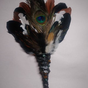 Earth Magic" Curly Goose Smudge feather wand, smudge feathers, cleansing wand, Smudge fan, smudging wand, sage zdjęcie 8