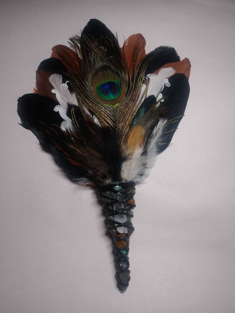 Earth Magic" Curly Goose Smudge feather wand, smudge feathers, cleansing wand, Smudge fan, smudging wand, sage zdjęcie 8