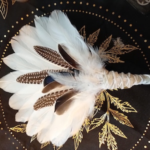 White Goose Feather Smudge Wand: Spotted Guinea Purification Fan