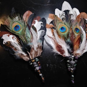 Earth Magic" Curly Goose Smudge feather wand, smudge feathers, cleansing wand, Smudge fan, smudging wand, sage zdjęcie 1