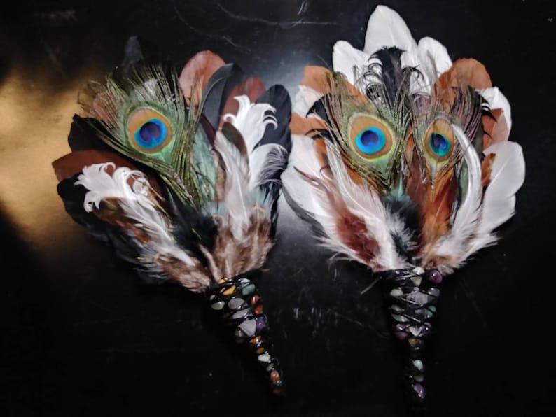 Earth Magic" Curly Goose Smudge feather wand, smudge feathers, cleansing wand, Smudge fan, smudging wand, sage zdjęcie 1
