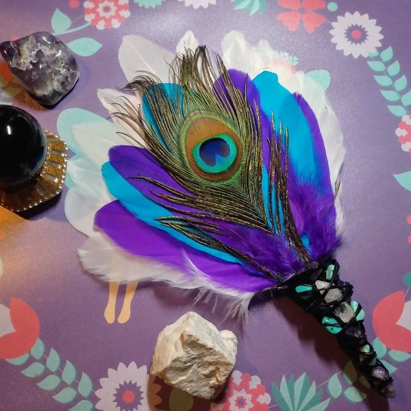 Ocean Magic Smudging wand, 11"-12"cleansing wand, Smudge feather, clearing space, smudging fan, saging