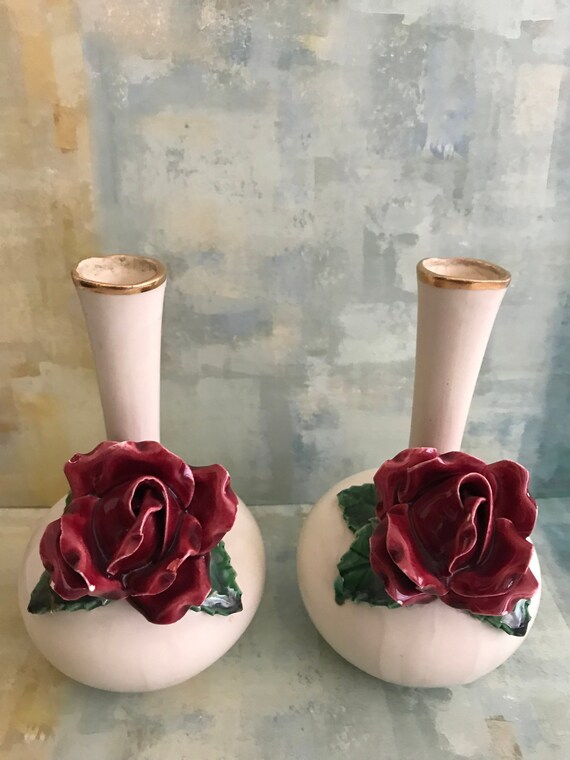 Antique Porcelain Rose Bud Vases Etsy
