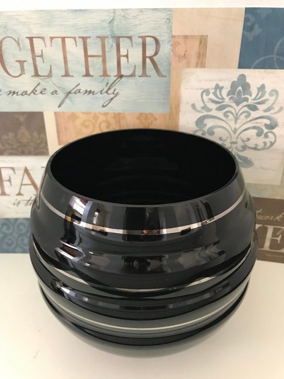 Vintage Sasaki Soichiro Sasakura Japan Black Round Glass Vase Etsy