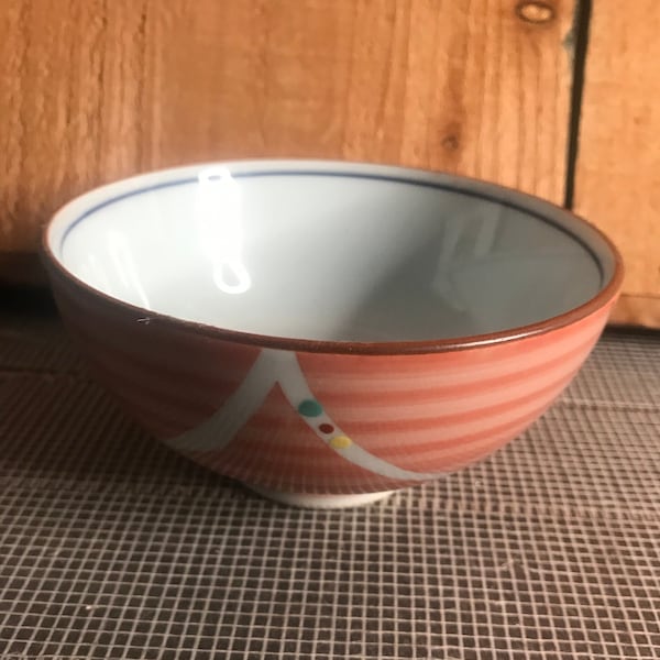 Vintage Asian Orange and White Modern Ceramic Rice Soup Bowl