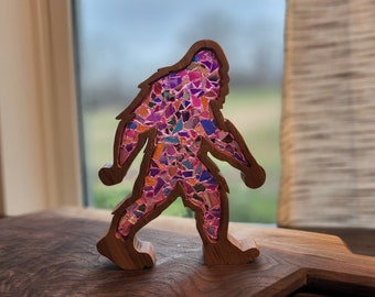 Pink Glass Sasquatch, Bigfoot, sun catcher, figure.