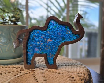 Elephant, Dichroic glass, Light catcher, Teal home art decor