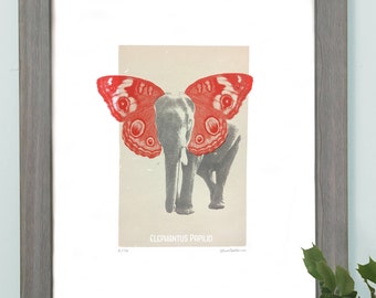 Butterfly elephant original limited edition screen print