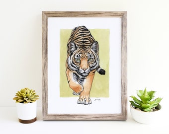 Tiger fine art print of an original watercolor and pen painting