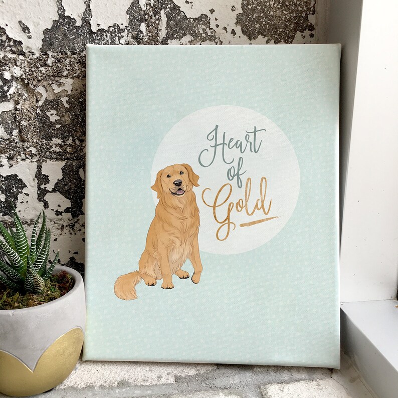 titled Heart of Gold Golden retriever canvas art print for dog lovers
