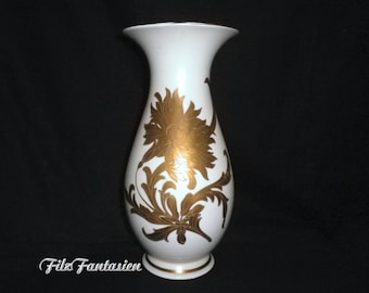 Vintage Porzellanvase August Roloff Münster, grosse Vase mit Goldmalerei, Blumenvase mit Ziervergoldung