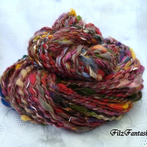 Art Yarn handgesponnen, Effektgarn mit Wolllocken und Angelina, Strickgarn, Textilkunst, Webgarn Bild 1