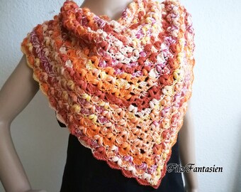 Crocheted triangular scarf, scarf, crochet scarf, wool scarf hole pattern