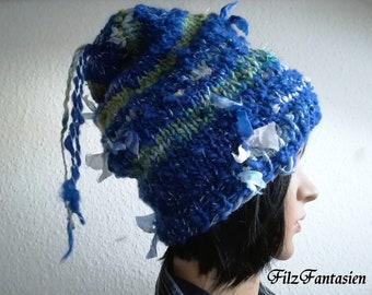 Knitted cap made of hand-spun Art Yarn, women's cap coarse knit, winter cap