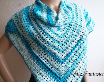 Crocheted triangular scarf with gradient, scarf, crochet scarf hole pattern, wool scarf