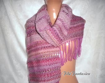 Hand-woven scarf made of hand-spun hand-dyed wool, fringed scarf