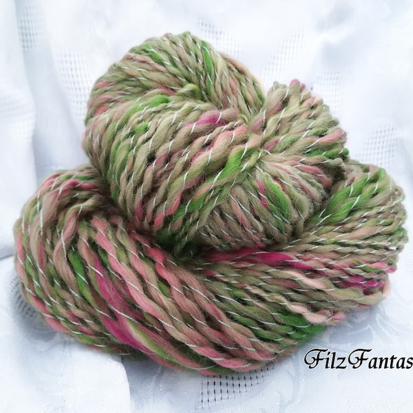 Art Yarn handgesponnen, Effektgarn, dicke Wolle, Strickgarn, Webgarn