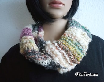 Knitted shawl collar, loop made of hand-spun art yarn, chunky knit, winter scarf