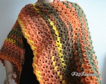 Crocheted stole, large wool scarf crochet scarf hole pattern shoulder scarf