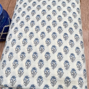 Blue Small Motif Print, Soft Cotton Fabric, Sustainable Fashion 100% Cotton, Sewing Fabric, Dress Material By Yard