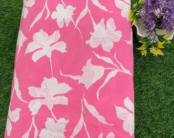 Pink And White Floral print Fabric, Soft Fabric, Sustainable Fashion, 100% Cotton, Sewing Fabric, Dress Material By Yard