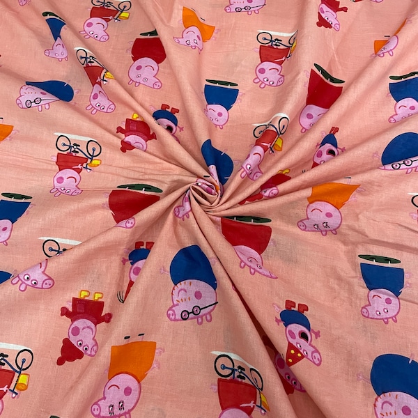 Peppa Pig Print, Quirky Fabric,Soft And Sewing Fabric, Sustainable Fashion, 100% Cotton, Dress Material By Yard