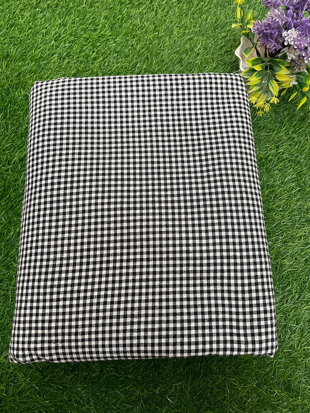 Check Print Textile Black Check Print Fabric , Soft Fabric, Sustainable Fashion, 100% ...