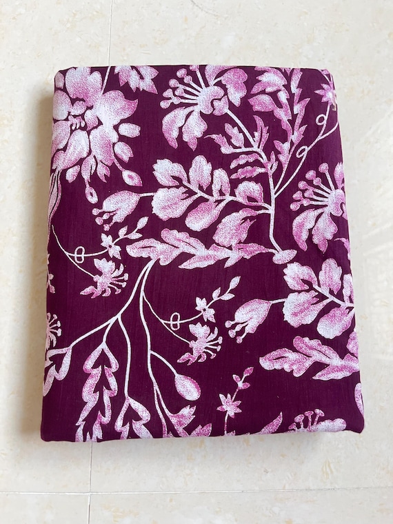 printed cotton dress fabric Hand Block Printed Floral Cotton Fabric, Purple & White Dress Material by  Yard