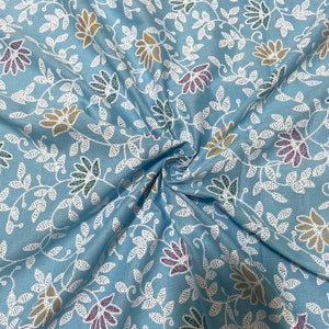 Sky Blue Floral Print, Soft Fabric, Sustainable Fashion, 100% Cotton, Sewing Fabric, Dress Material By Yard