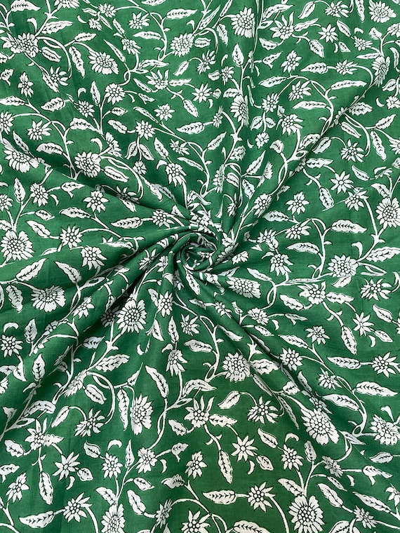 green floral dress fabric Print Fabric, Soft Fabric, Sustainable Fashion, 100% Cotton, Sewing Fabric, Material by Yard global-length-Mini