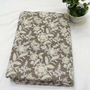 Ash Brown Floral Print, Soft Fabric, Sustainable Fashion 100% Cotton, Sewing Fabric, Dress Material By Yard