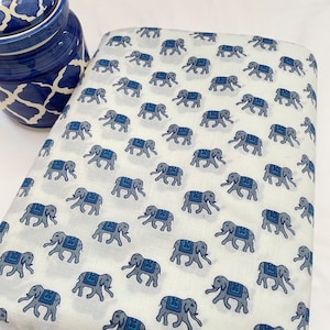 Blue Elephant Print, Soft Fabric, Sustainable Fashion, 100% Cotton, Sewing Fabric, Dress Material By Yard