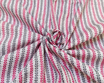 Pink And Gray Border Print, Sewing Fabric, Sustainable Fashion, 100% Cotton, Dress Material By Yard