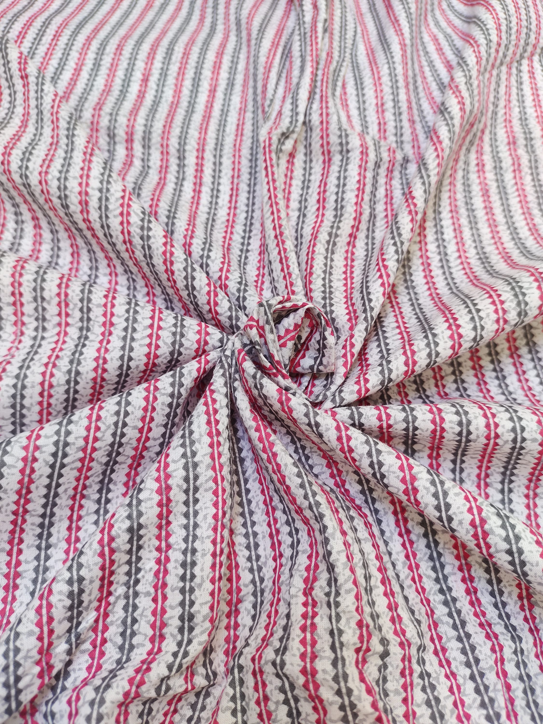 Pink and Gray Border Print, Sewing Fabric, Sustainable Fashion 