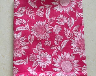 Pink And White Floral Print Fabric, Soft Fabric, Sustainable Fashion, 100% Cotton, Sewing Fabric, Dress Material By Yard