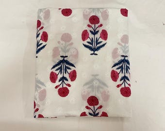 Tecido estampado Buta branco e rosa, tecido de linho, tecido macio, moda sustentável, 100% algodão, tecido de costura, material para vestido por metro