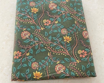 Green And Yellow Floral Print Fabric, Sustainable Fashion, 100% Cotton, Sewing Fabric, Dress Material By Yard
