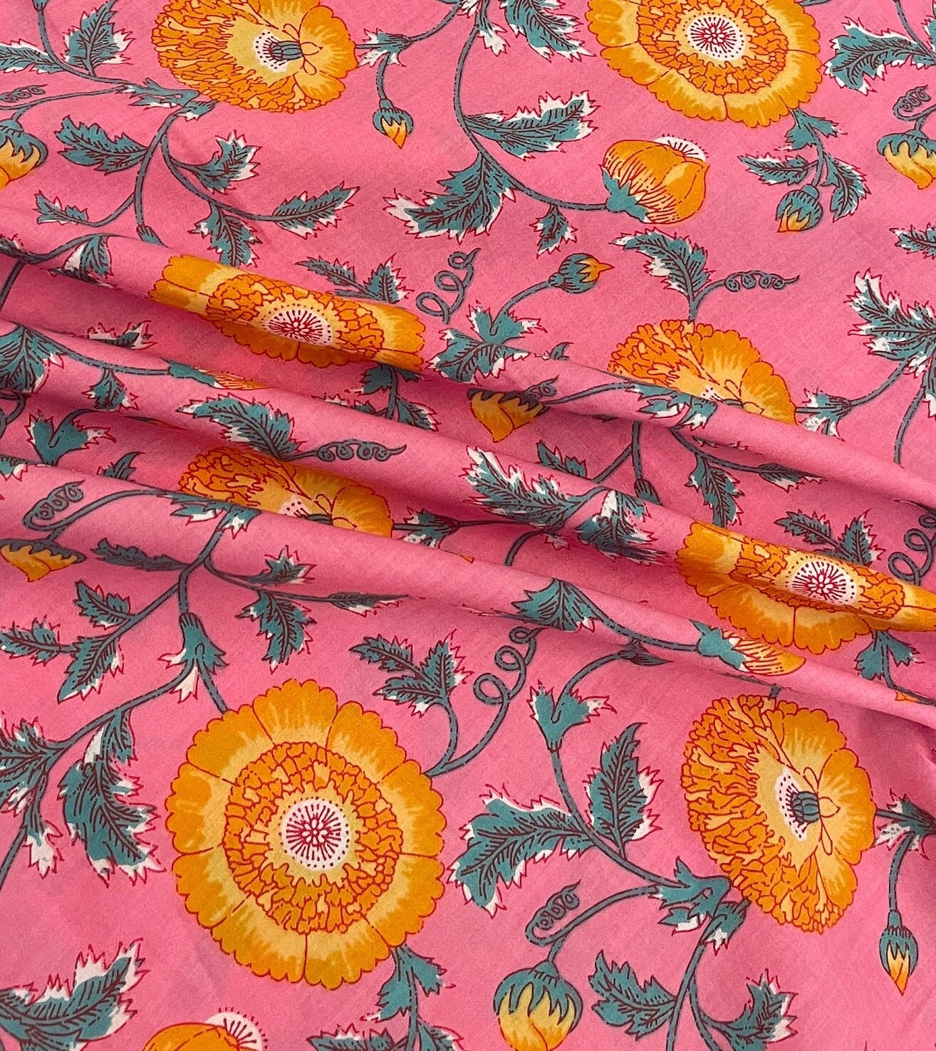 Pink and Yellow Floral Print Fabric, Soft Fabric, Sustainable Fashion ...